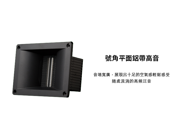 號角平面鋁帶高音 音場寬廣,展現出十足的空氣感輕鬆感受 隨處流淌的高頻泛音 