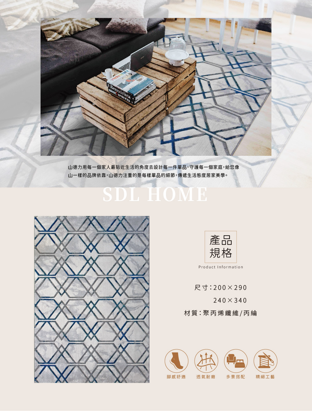 SDL Home 山德力 現代風短毛大地毯 -200X290