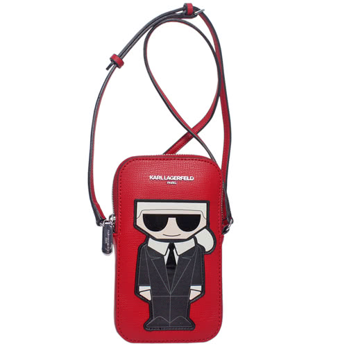 KARL LAGERFELD 卡爾 西裝老佛爺拉鍊斜背手機包