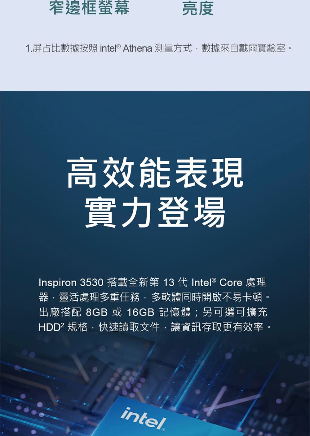 1.屏占比數據按照 intel Athena 測量方式,數據來自戴爾實驗室。