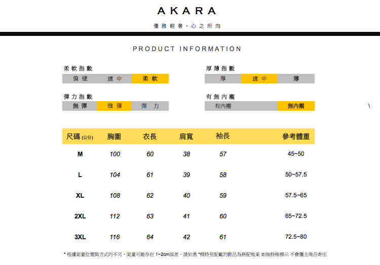 根據測量位置與方式的不同,测量可能存在12cm誤差,請知悉模特兒配戴的飾品為搭配效果 如無特殊標示不會匯主商品寄出