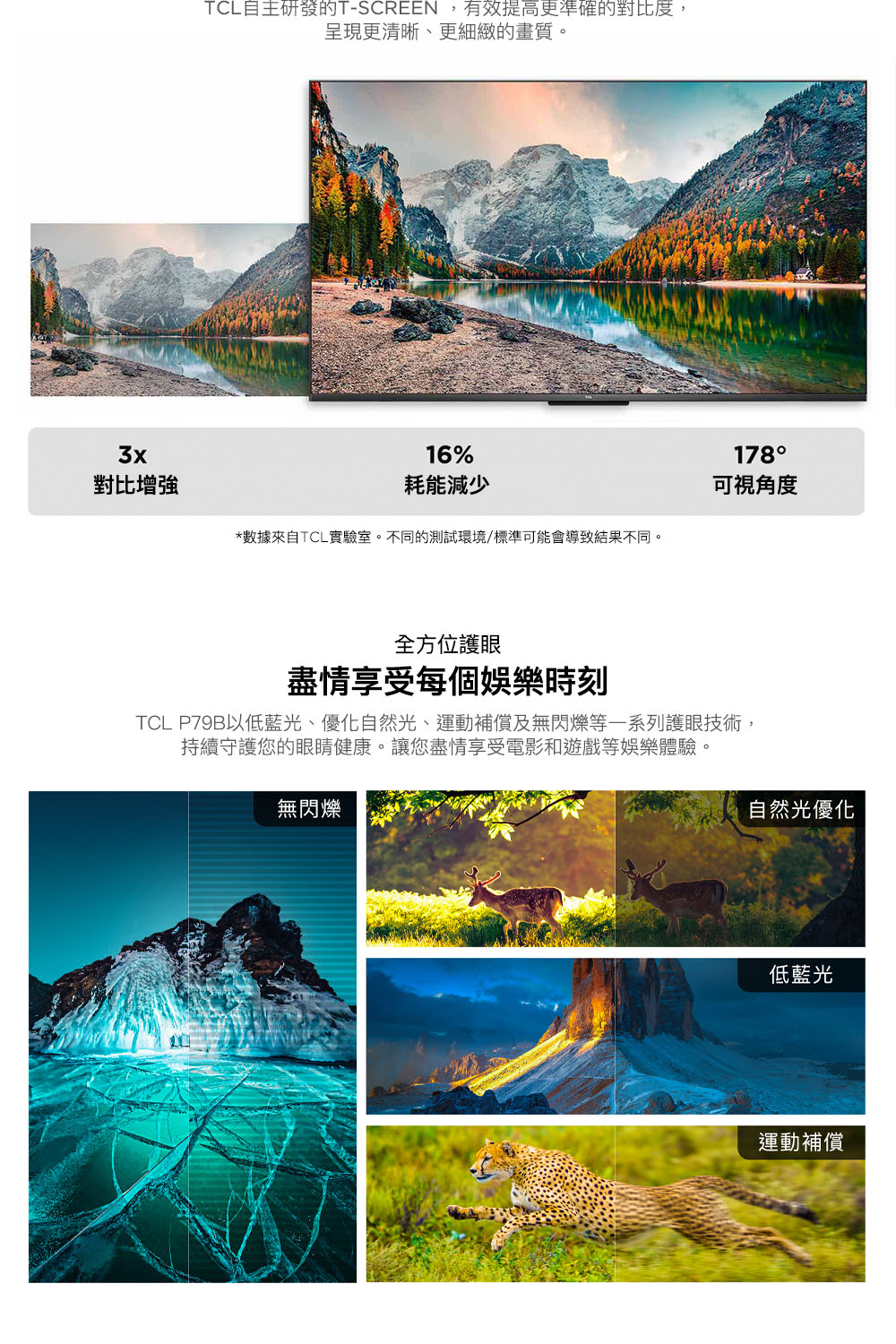 TCL P79B以低藍光、優化自然光、運動補償及無閃爍等一系列護眼技術,