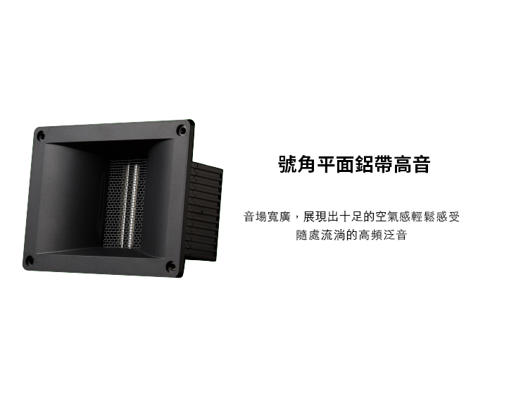 號角平面鋁帶高音 音場寬廣,展現出十足的空氣感輕鬆感受 隨處流淌的高頻泛音 