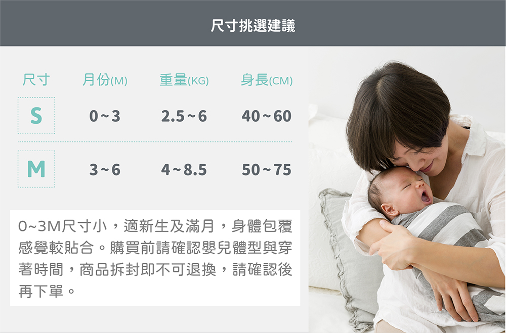 03M尺寸小,適新生及滿月,身體包覆