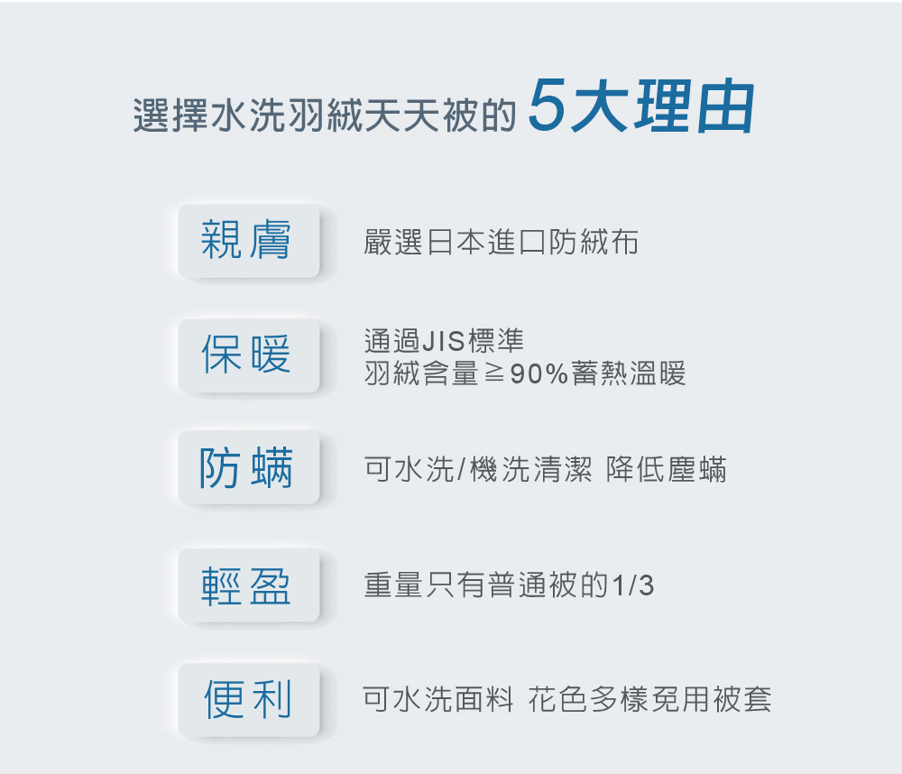 選擇水洗羽絨天天被的5大理由