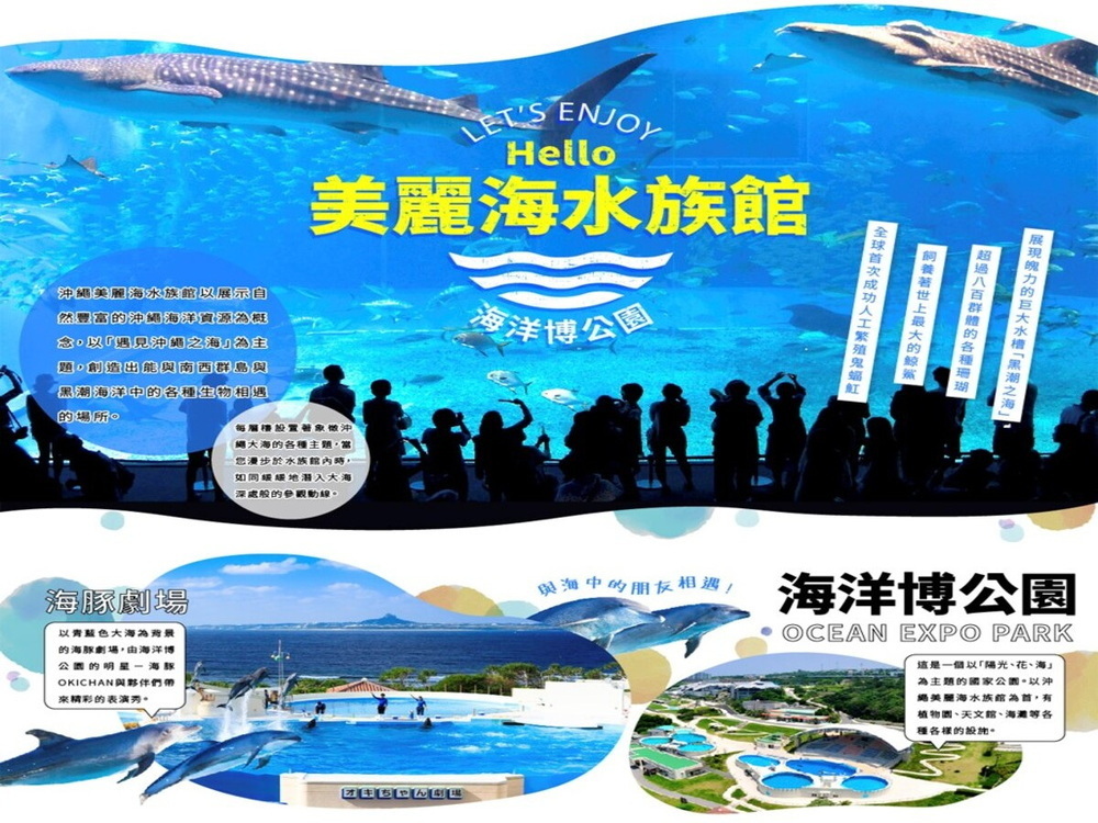 吉航旅遊 蔚藍陽光空氣沖繩美的冒泡海洋博水族館可愛鳳梨園星野