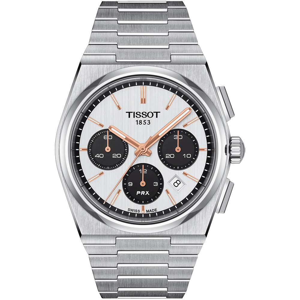 TISSOT 天梭 PRX系列 復古風酒桶型三眼計時機械錶-