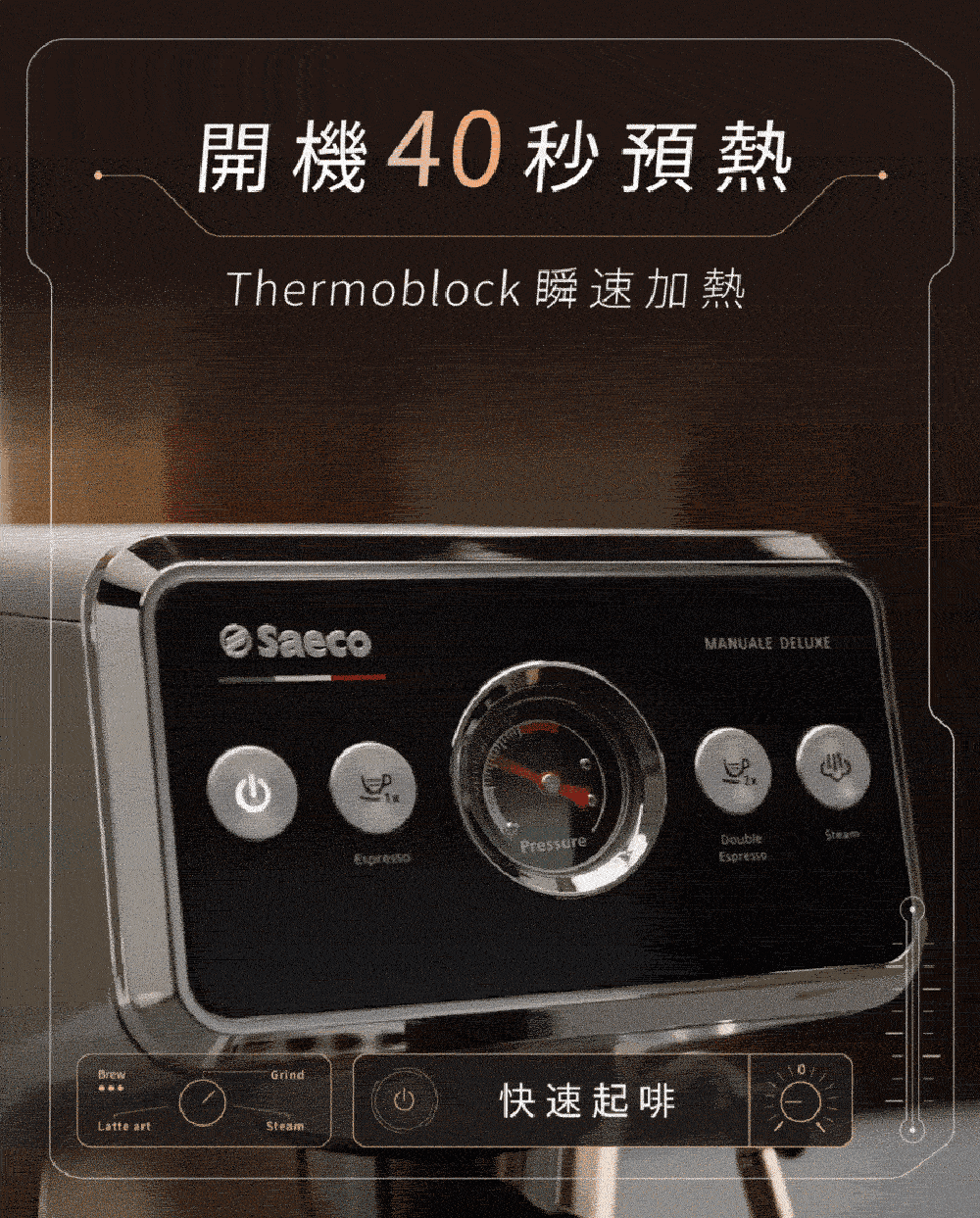 開機40秒預熱 Thermoblock 瞬速加熱 快速起啡 