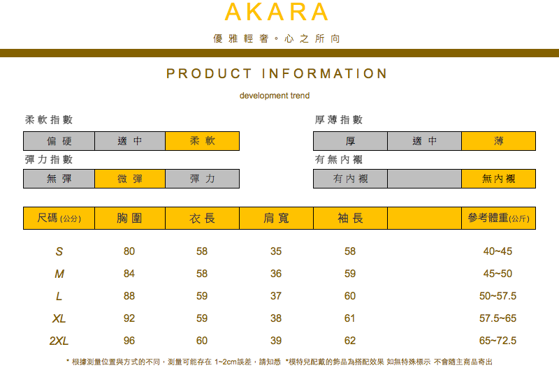 根據測量位置與方式的不同,測量可能存在 12cm誤差,請知悉模特兒配戴的飾品為搭配效果 如無特殊標示 不會隨主商品寄出