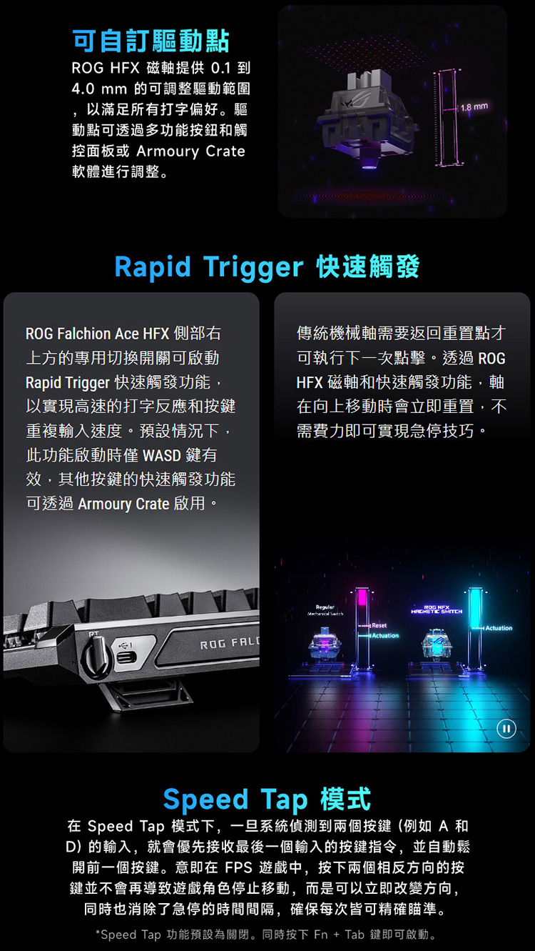 Speed Tap 功能預設為關閉。同時按下Fn  Tab 鍵即可啟動。