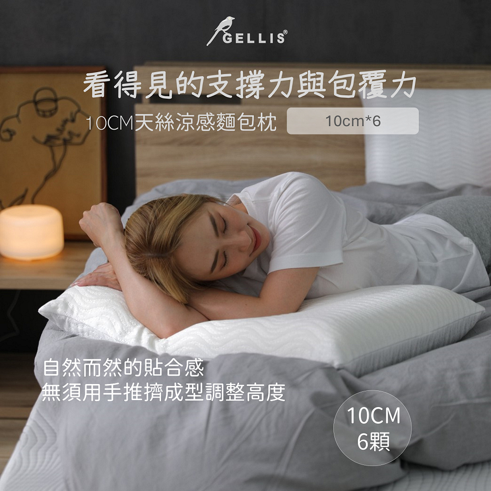 GELLIS 鵲利仕 防蟎抗菌天絲記憶枕10CM6入團購組(