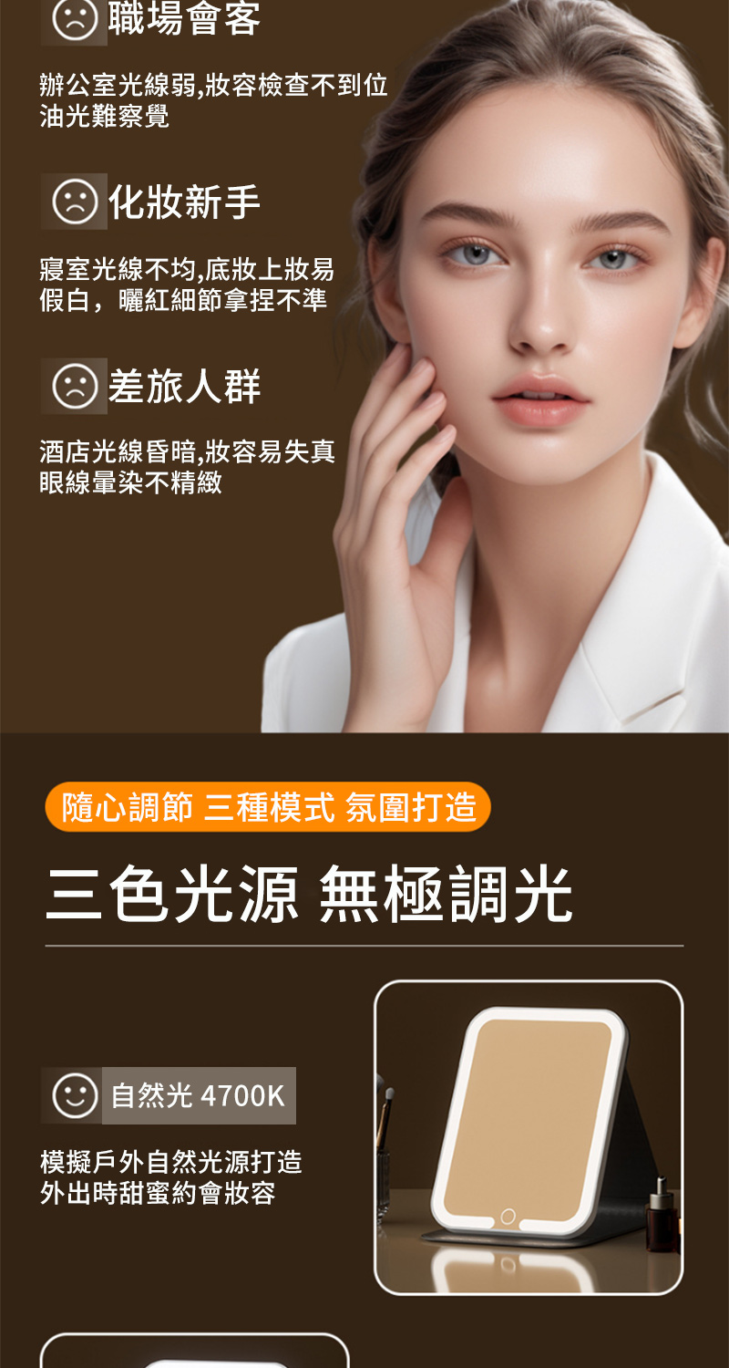 辦公室光線弱,妝容檢查不到位