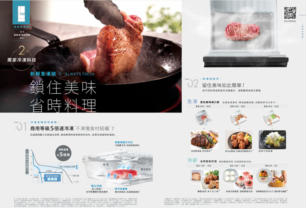 迅速通過最大冰結晶生成带、避免解凍時食物原味的流失、呈現冷凍食物好滋味。