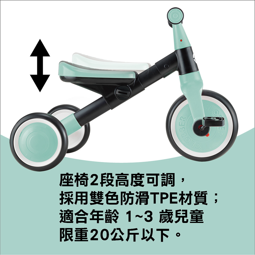 座椅2段高度可調, 採用雙色防滑TPE材質 適合年齡 13 歲兒童 限重20公斤以下。 