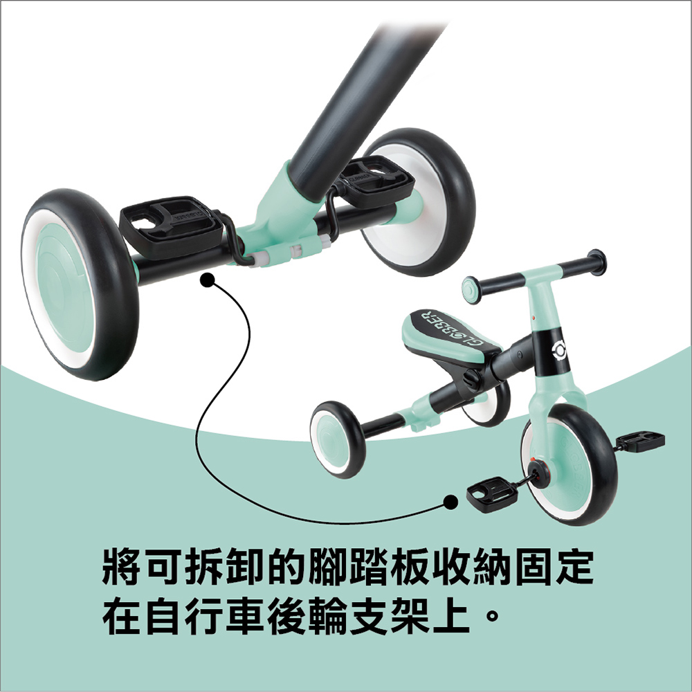 將可拆卸的腳踏板收納固定 在自行車後輪支架上。 