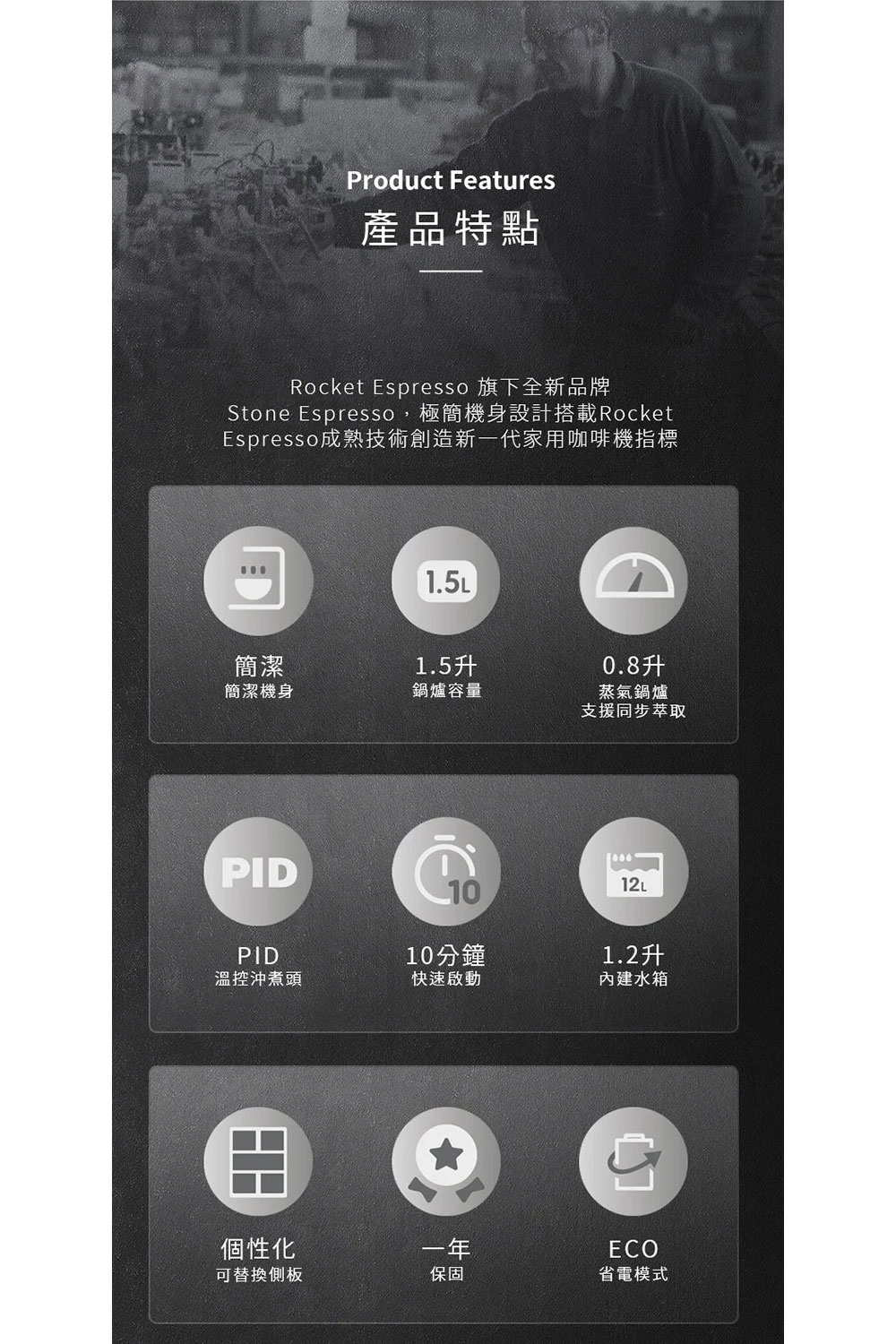 Stone Espresso,æ¥µç°¡æ©èº«è¨­è¨æ­è¼Rocket