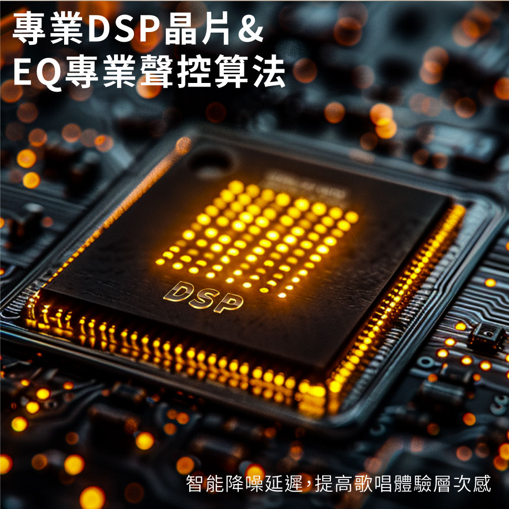 專業DSP晶片 EQ專業聲控算法 智能降噪延遲,提高歌唱體驗層次感 