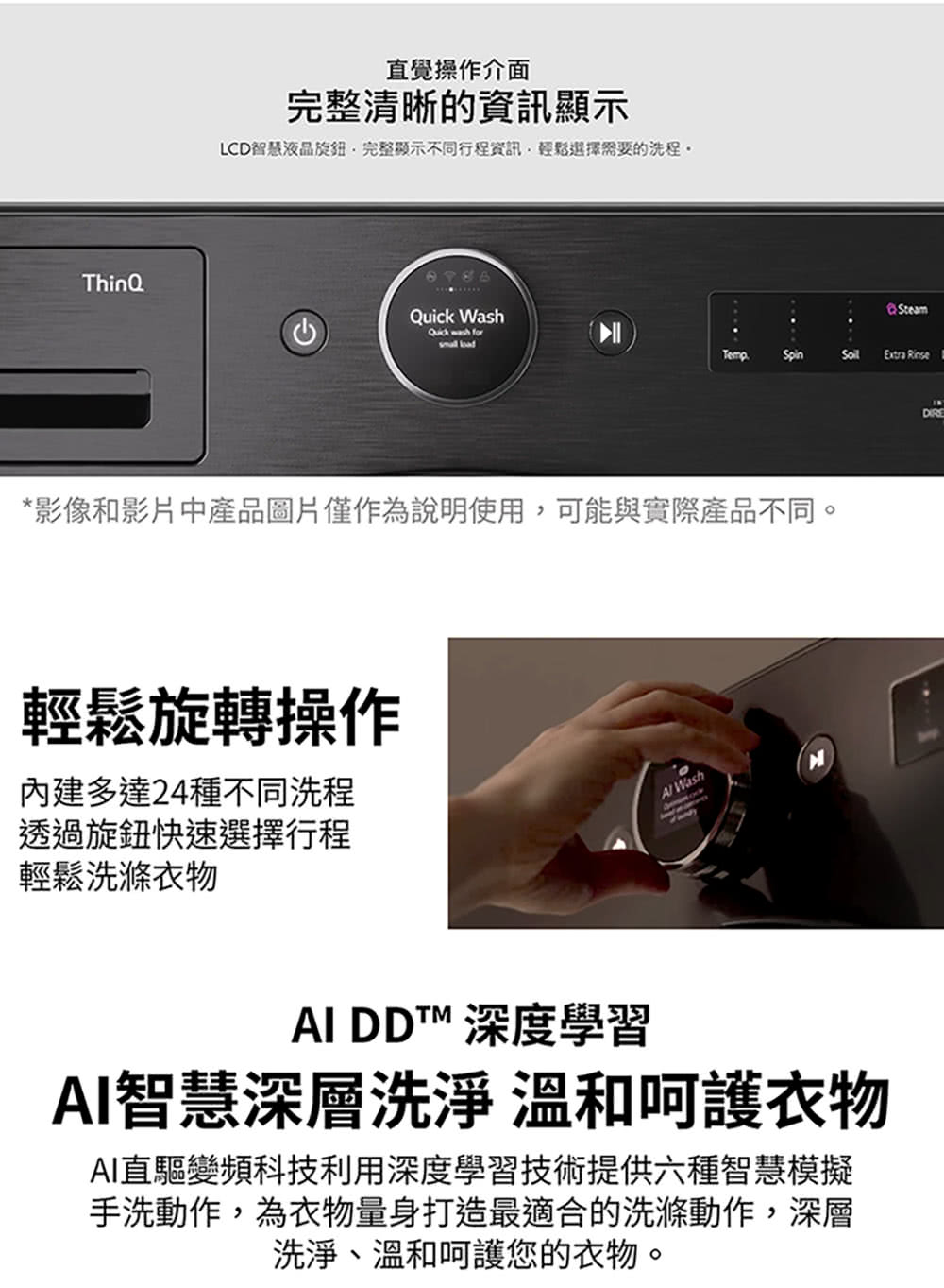 LCD智慧液品旋鈕,完整顯示不同行程資訊,輕鬆選擇需要的洗程。