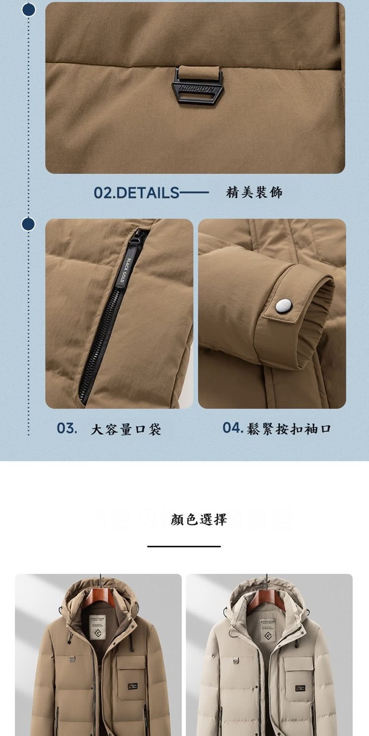02.DETAILS 精美裝飾 03. 大容量口袋 04. 鬆緊按扣袖口 顏色選擇 