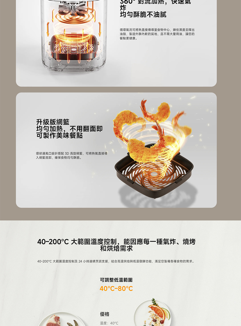 40200 大範圍溫度控制及24 小時連續烹調支援,結合高溫烘焙與低溫發酵功能,滿足您製備各種食物的需求。