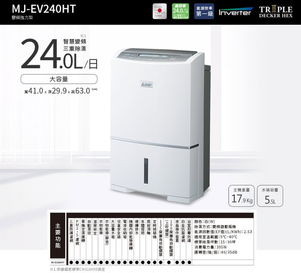 MITSUBISHI 三菱電機 福利品-24公升一級能效智慧