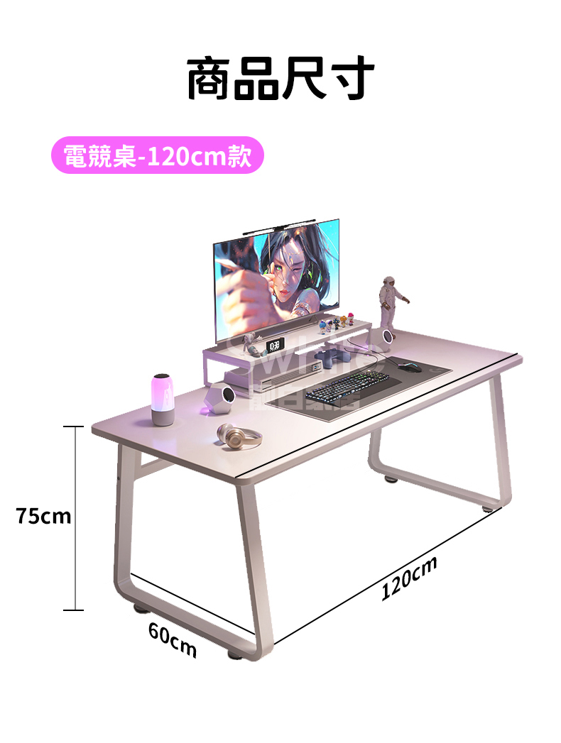靚白家居 設計師大板桌 120CM 書桌帶增高架 K447(