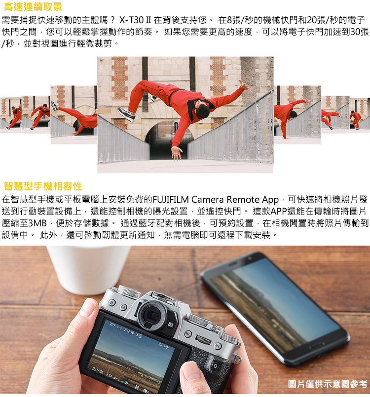 在智慧型手機或平板電腦上安裝免費的FUJIFILM Camera Remote App,可快速將相機照片發