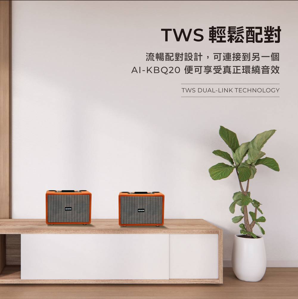 TWS 輕鬆配對 流暢配對設計,可連接到另一個 AIKBQ20 便可享受真正環繞音效 