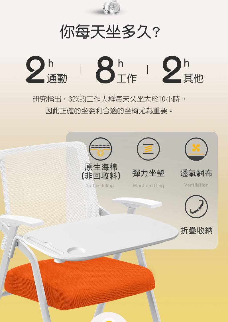 G+ 居家 舒適靈活折疊會議椅-白管灰墊含輪含加大桌片(折疊
