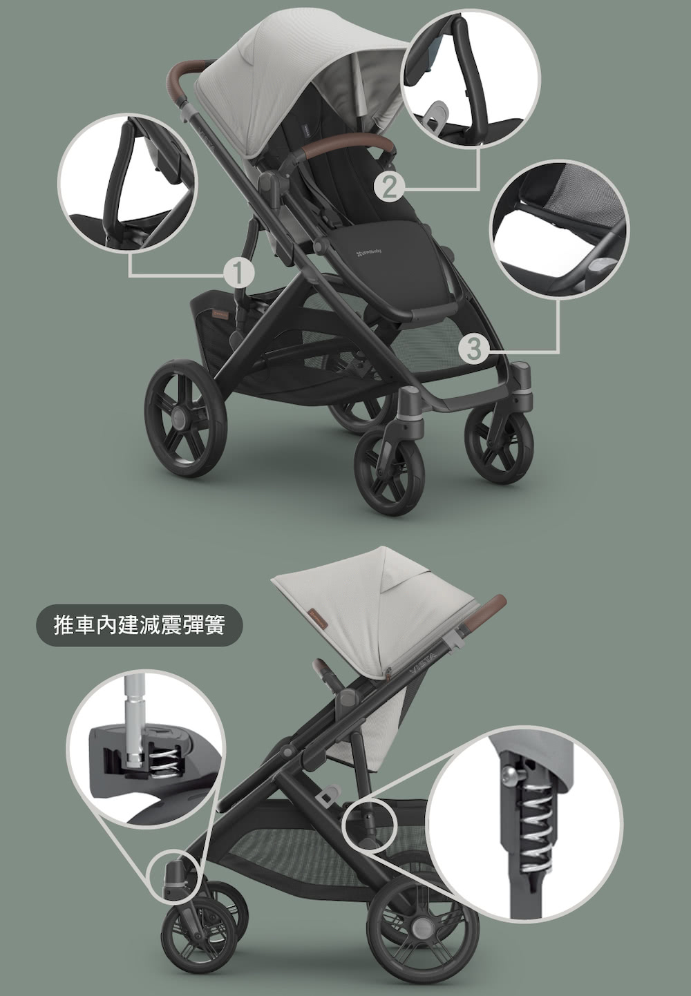 推車內建減震彈簧 