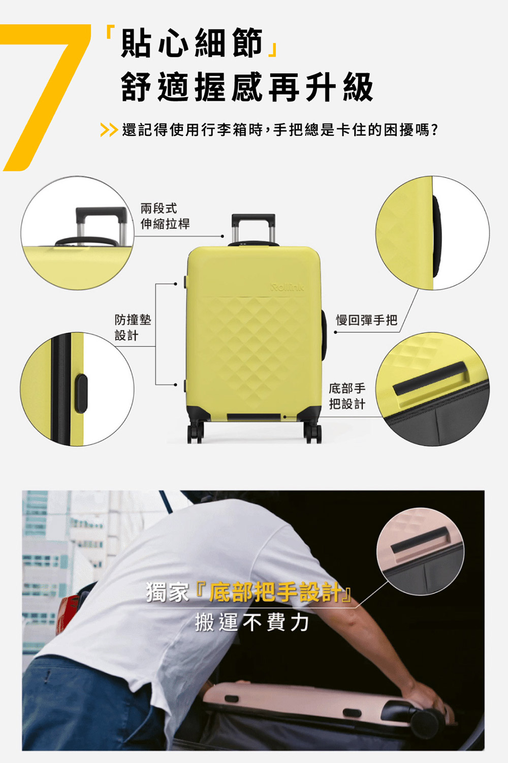 還記得使用行李箱時,手把總是卡住的困擾嗎