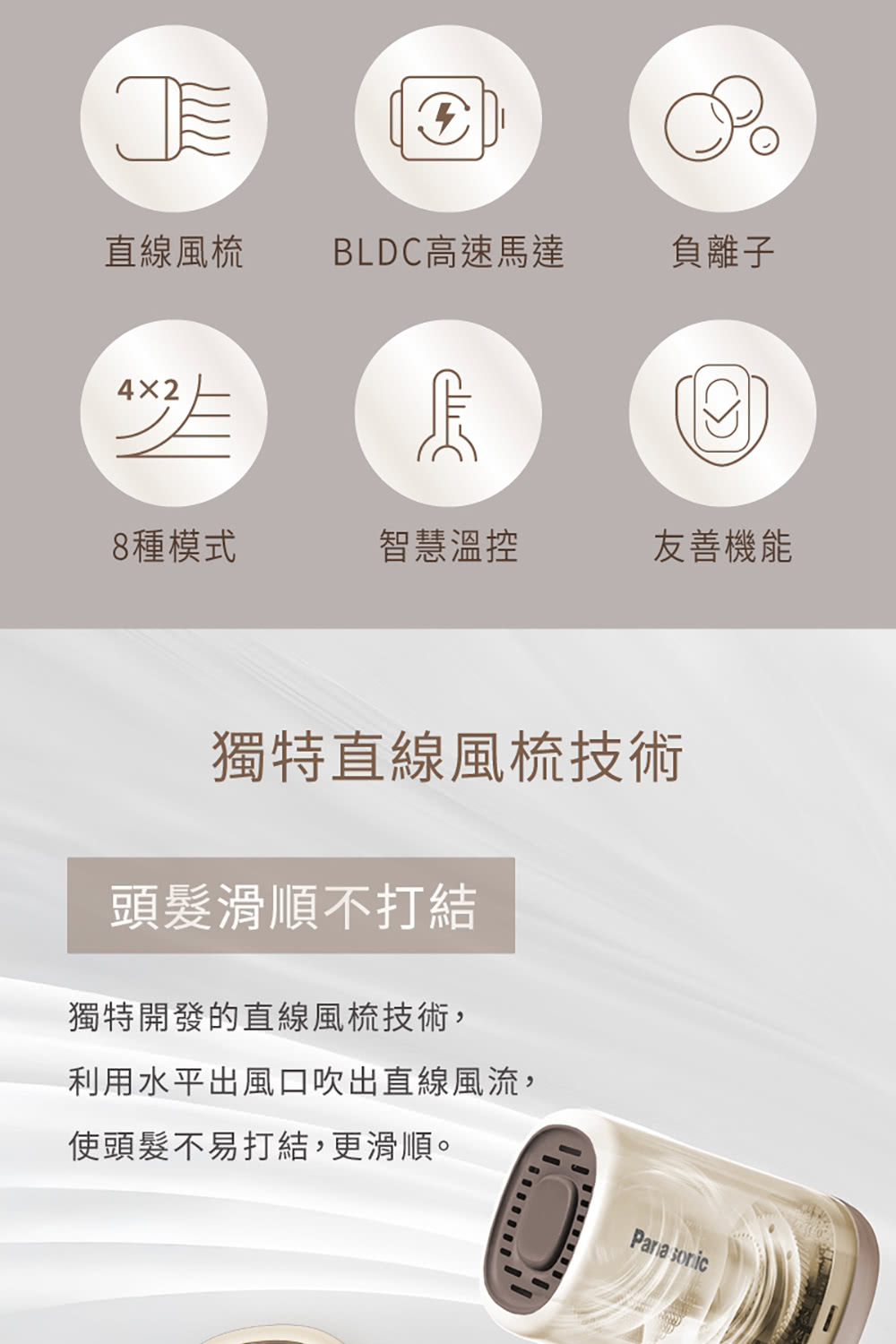 利用水平出風口吹出直線風流,
