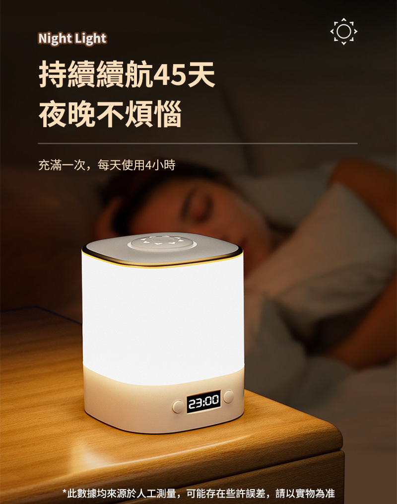 持續續航45天 夜晚不煩惱 充滿一次,每天使用4小時 此數據均來源於人工測量,可能存在些許誤差,請以實物為准 