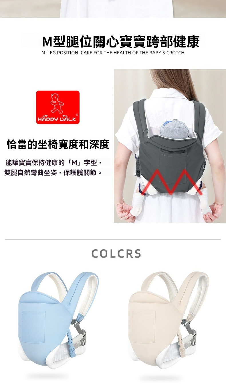 M型腿位關心寶寶跨部健康 恰當的坐椅寬度和深度 能讓寶寶保持健康的M字型, 雙腿自然彎曲坐姿,保護髖關節。 
