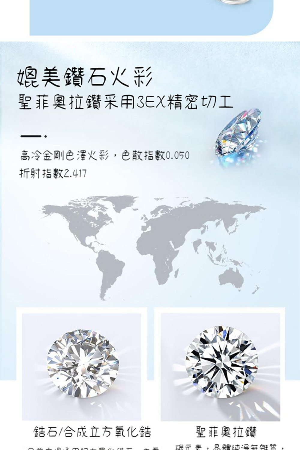 高冷金剛色澤火彩,色散指數0.050