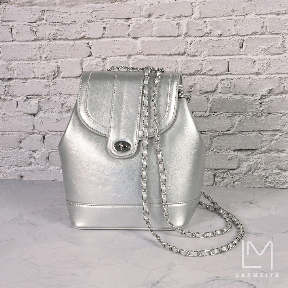 LANMEIYA 雷米亞 真皮亮面鏈條後背包 手提包(Y59 LANMEIYA 雷米亞 真皮亮面鏈條後背包 手提包(Y59