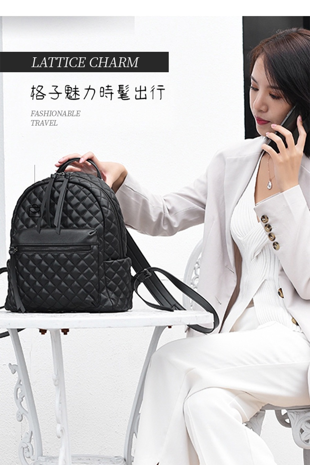 KT DADA 羊皮後背包 菱格紋背包 小香風 大容量 包包