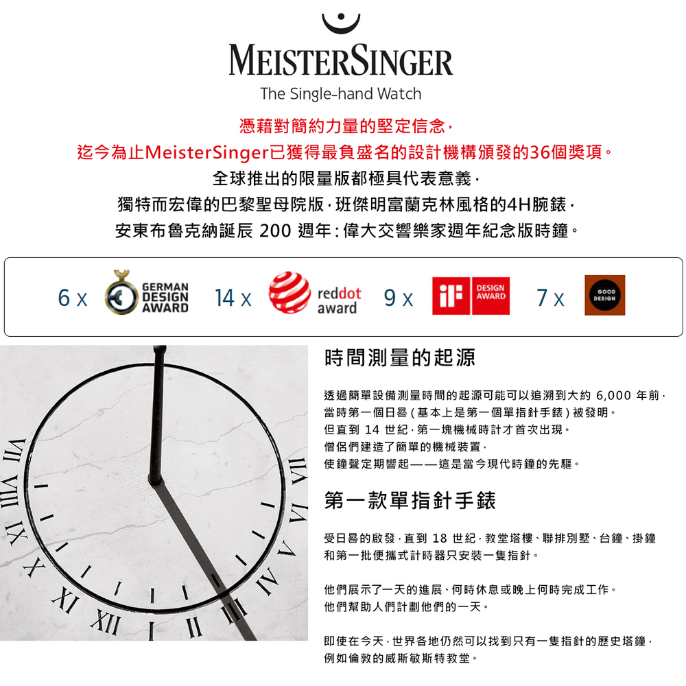 迄今為止MeisterSinger已獲得最負盛名的設計機構頒發的36個獎項。