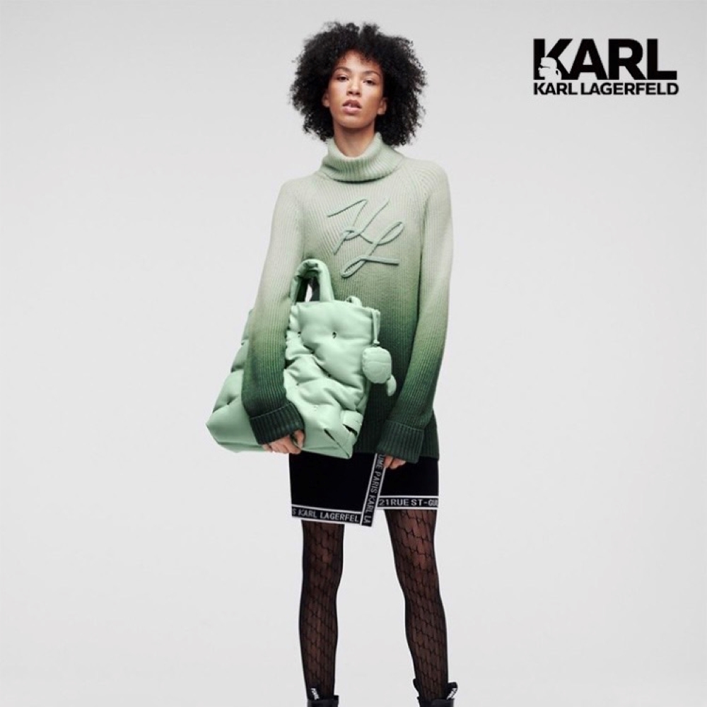 KARL LAGERFELD 卡爾 KL草寫漸層感高領針織毛