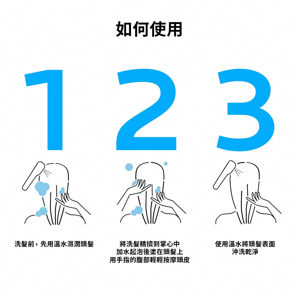 洗髮前,先用溫水濕潤頭髮