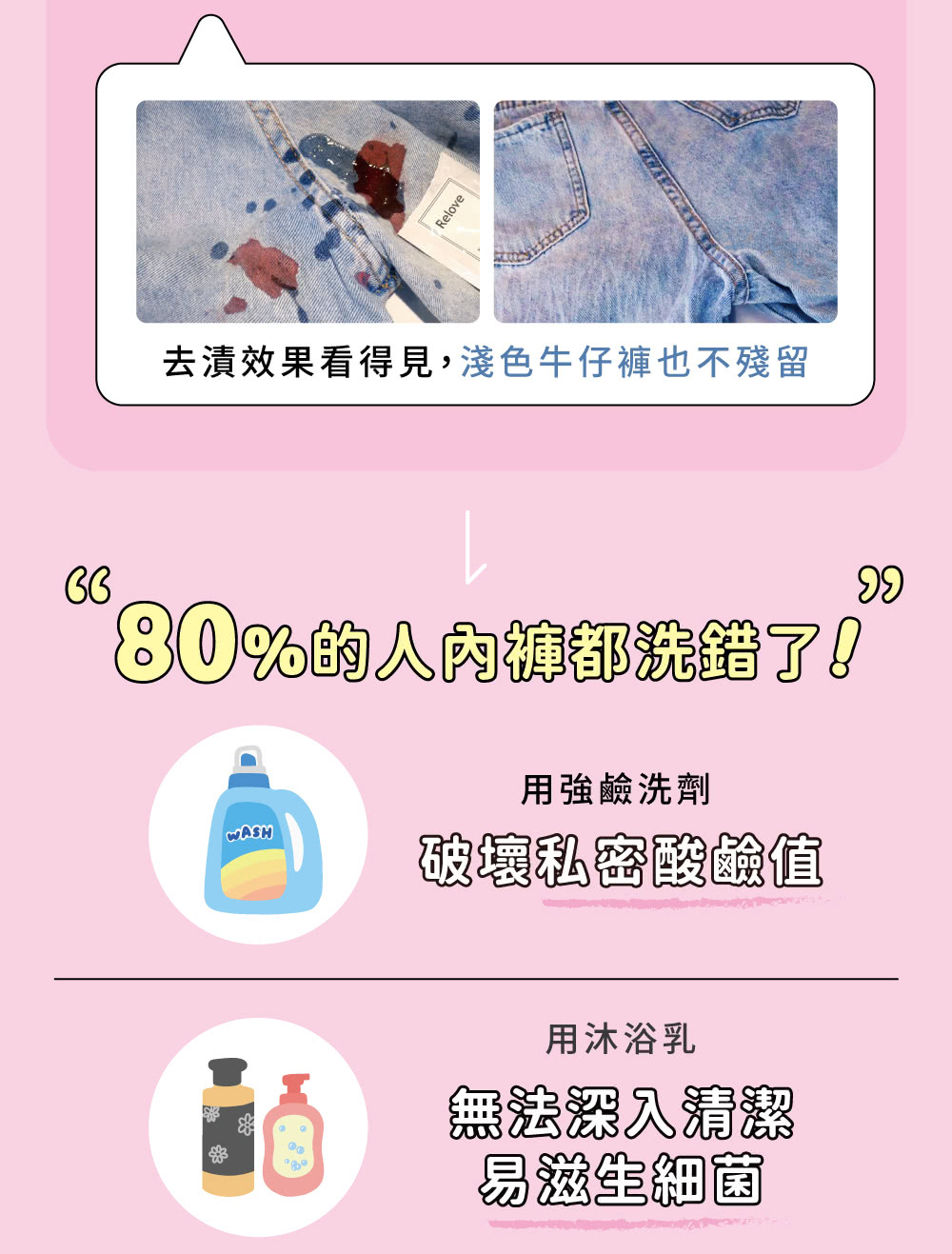 去漬效果看得見,淺色牛仔褲也不殘留