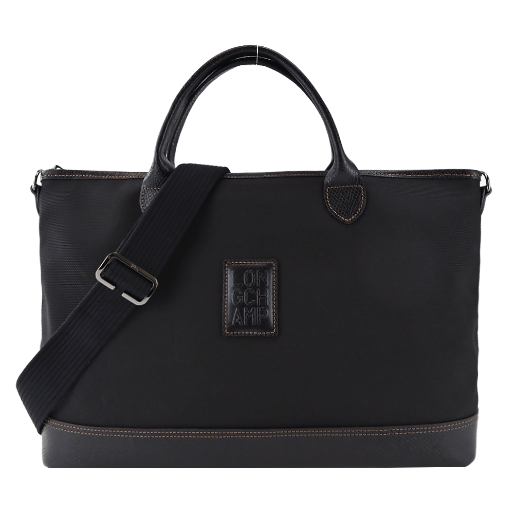 LONGCHAMP BOXFORD系列壓印皮標帆布兩用公事包