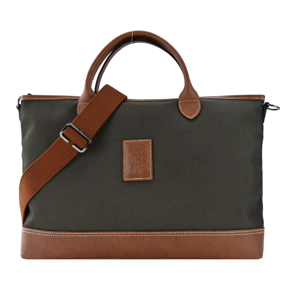 LONGCHAMP BOXFORD系列壓印皮標帆布兩用公事包