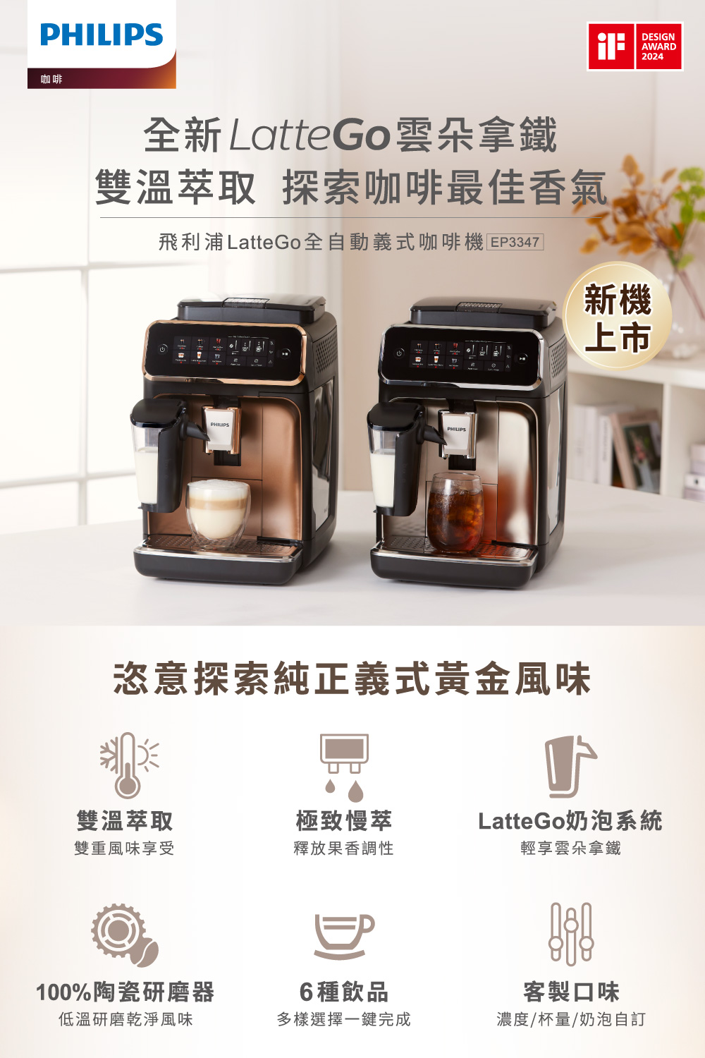 飛利浦 LatteGo 全自動義式咖啡機 EP3347