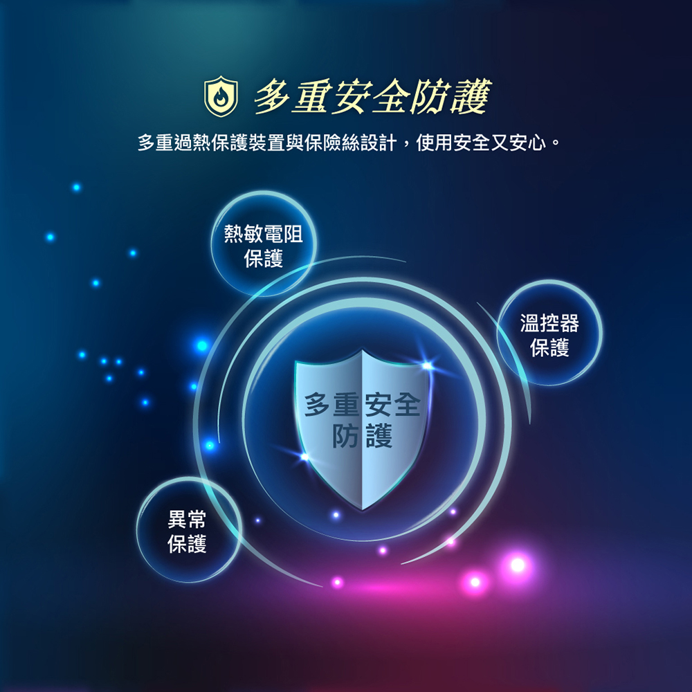 多重過熱保護裝置與保險絲設計,使用安全又安心。