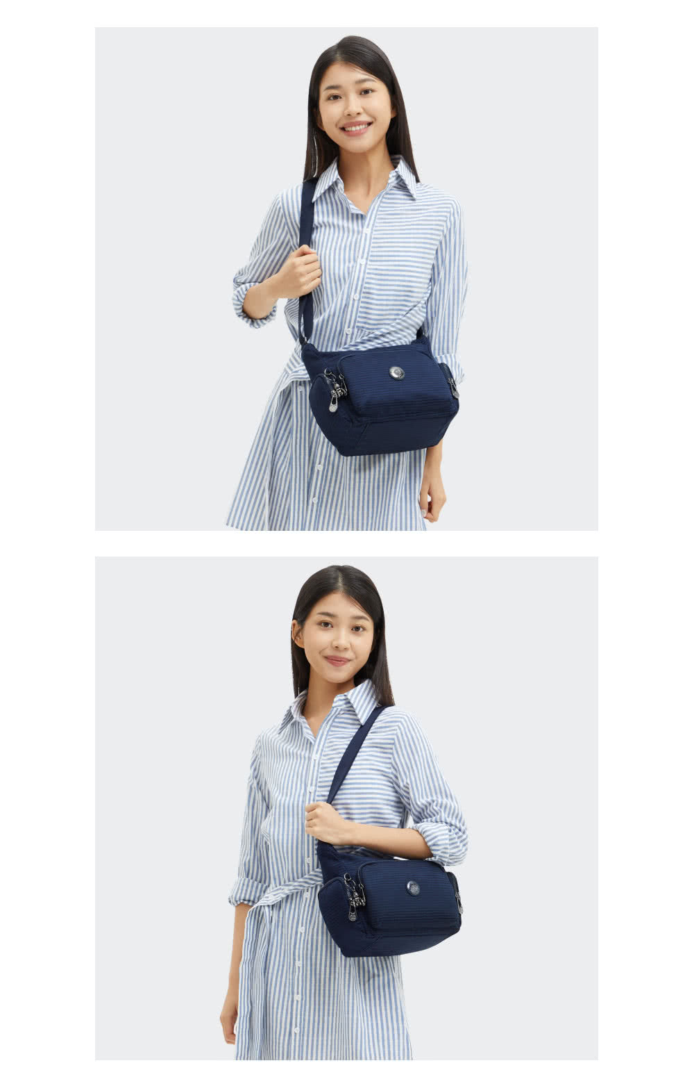 KIPLING官方旗艦館 『牛角包』深藍提花輕巧多袋實用側背