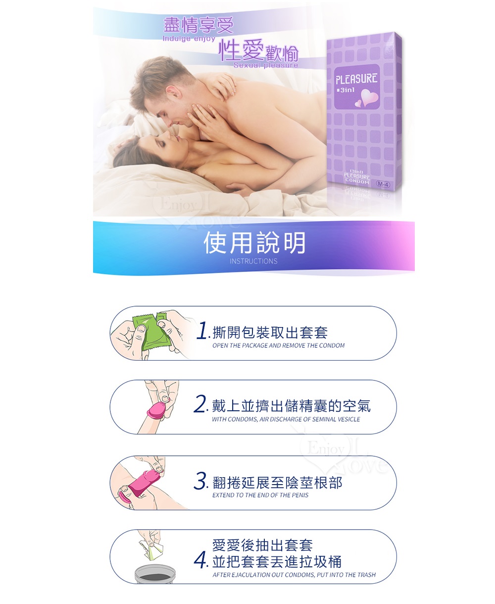 Pleasure 樂趣 螺紋顆粒 3合1 無味保險套 24入