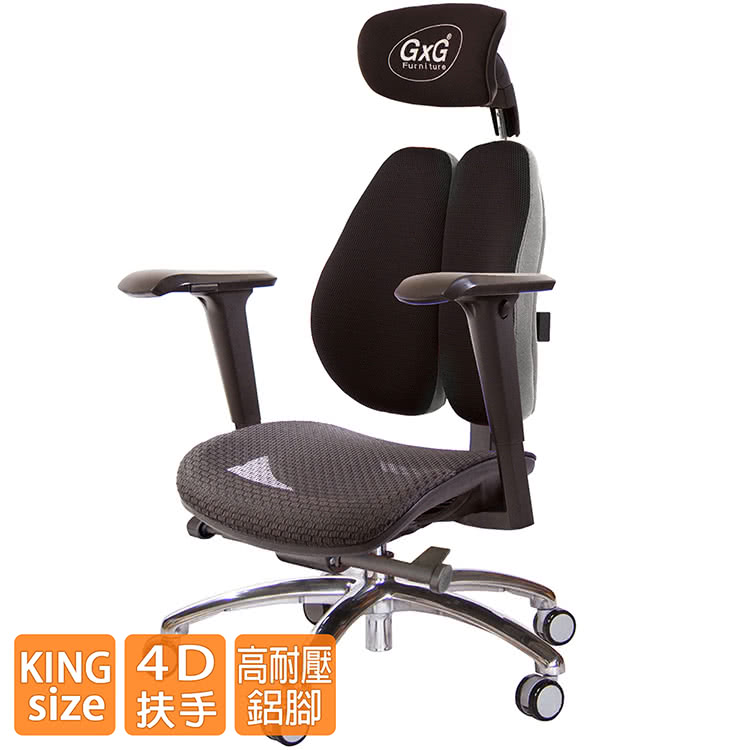 GXG 吉加吉 大網座 雙背工學椅 鋁腳/4D升降扶手(TW