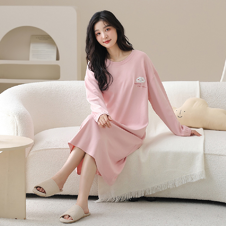 藍尼居家 ★帶胸墊棉質胸章睡裙(女睡衣/家居服/連身式) 推