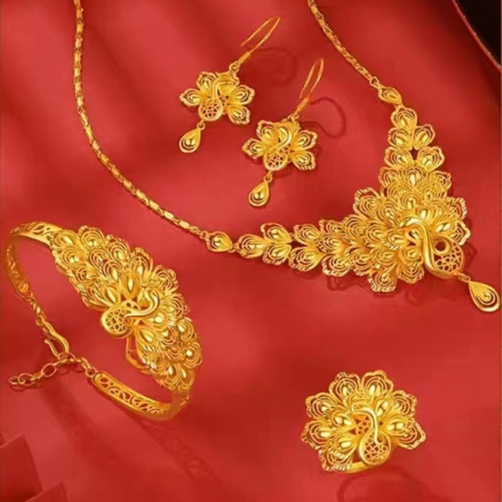 Jpqueen 孔雀婚嫁黃銅鍍金新娘項鍊手鐲耳環戒指(4款可